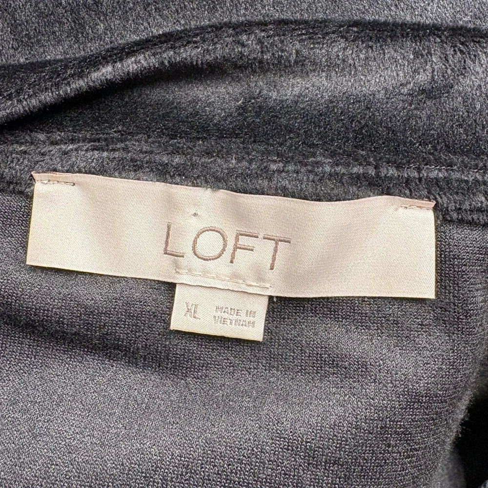 LOFT Black Velour Cozy Long Puff Sleeve Crew Neck Fall Winter Blouse Womens XL